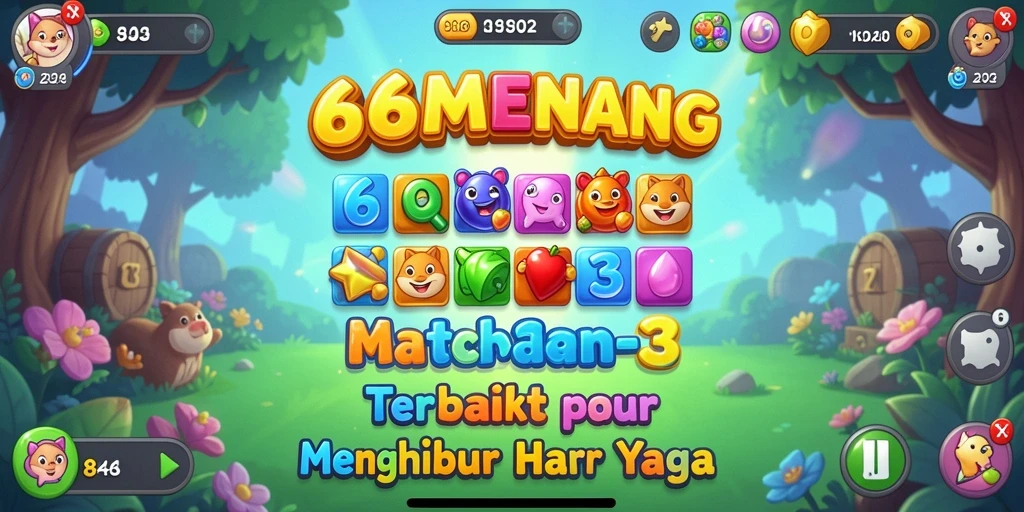 Screenshot 66MENANG menampilkan gameplay Match-3 yang seru dan menantang.