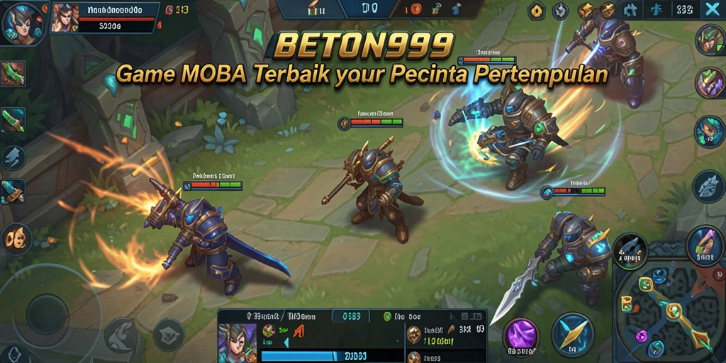 Screenshot utama BETON999 menampilkan pertempuran tim yang seru dalam arena yang menakjubkan.