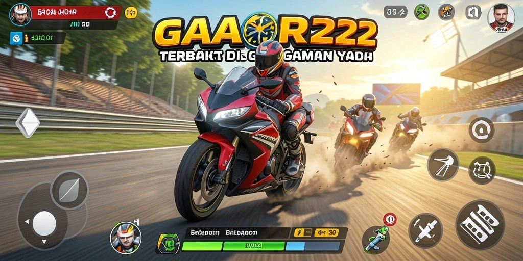 Tampilan gameplay GACOR22 yang penuh aksi di trek balapan.