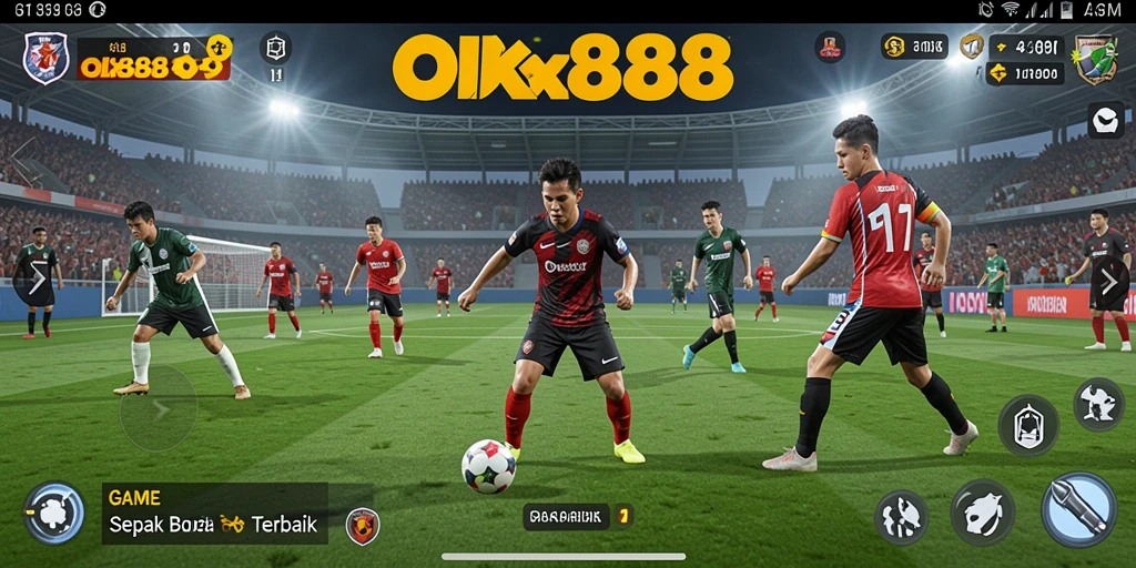 Tampilan gameplay seru dalam OLX888 dengan aksi sepak bola realistis.