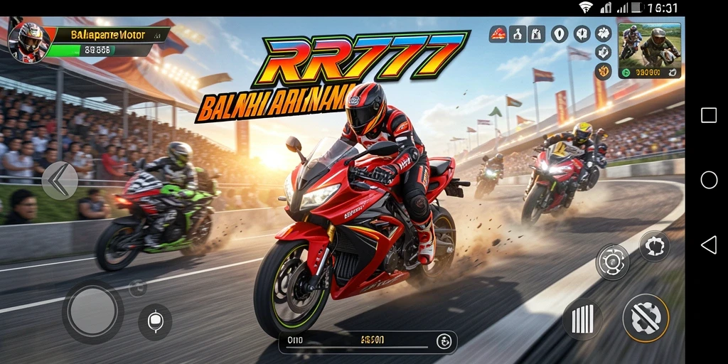 Tampilan gameplay seru dari balapan motor di RR777.