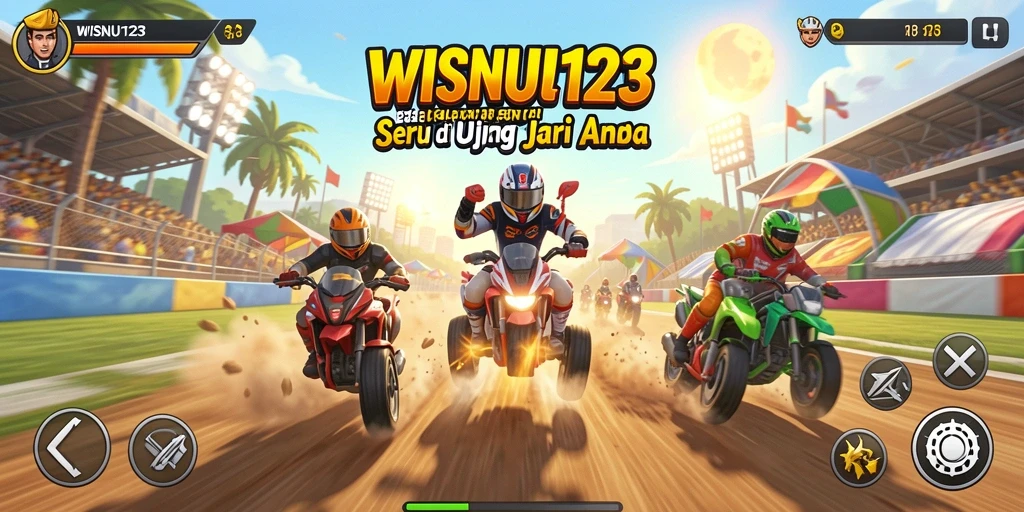 Screenshot gameplay WISNU123 menampilkan balapan yang intense dan kendaraan cepat.